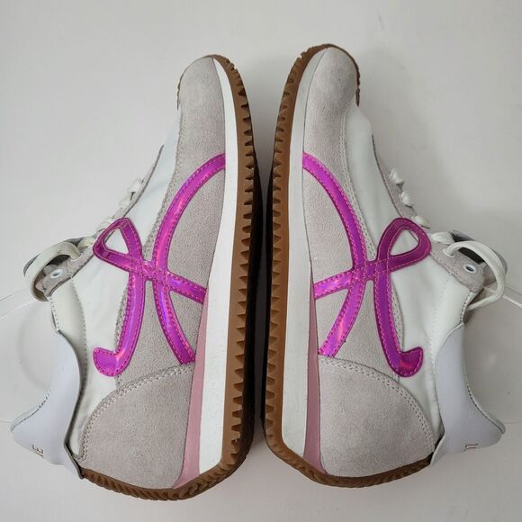 LOEWE Flow Runner Sneakers Womens 7 EU38 Nylon Suede Leather Trainers White Pink - Picture 6 of 12